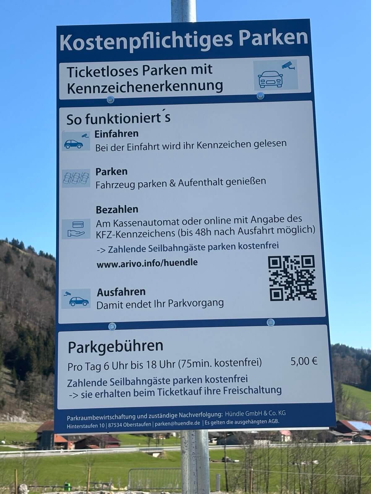 Parkgebühren am Hündle Parkplatz